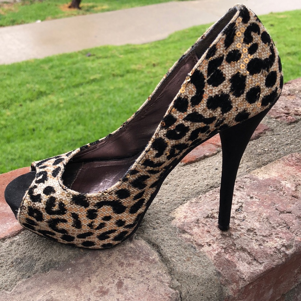 Dive lounge animal print sequin stiletto heels